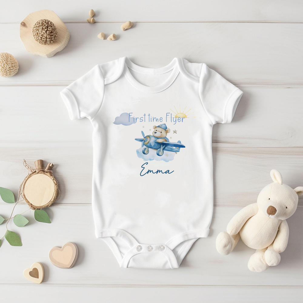 Baby Clothing Name - Custom Name Frist Time Flyer&bear Plane